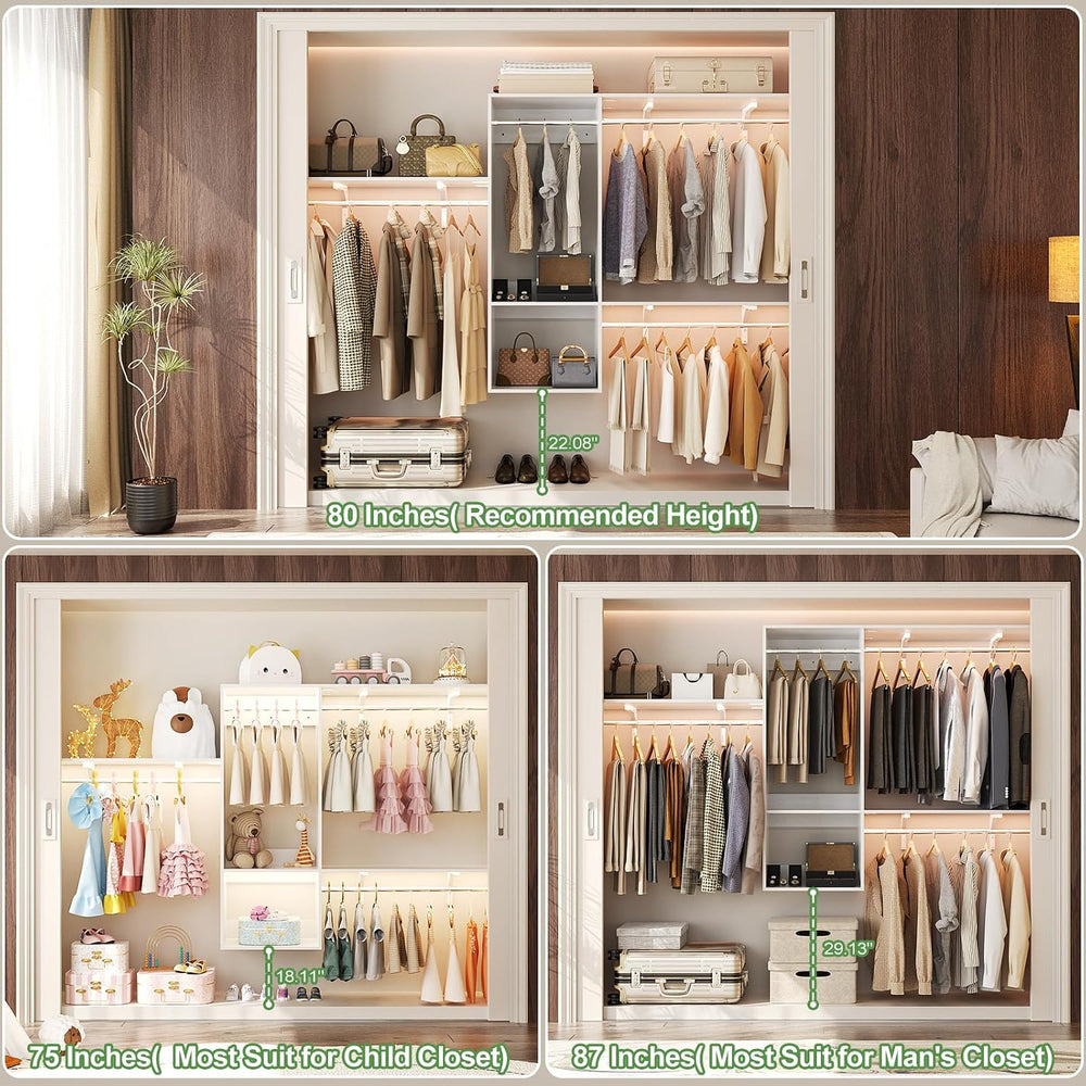 96 Hanging Closet System with 2 Wooden Drawers, 75"–87" Height Adju...