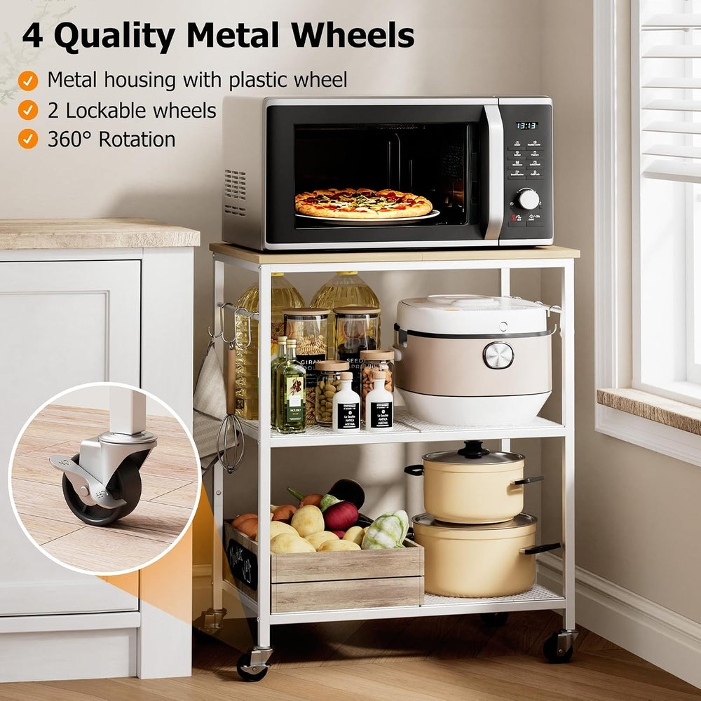 3-Tier Rolling Kitchen Microwave Cart, Utility Cart