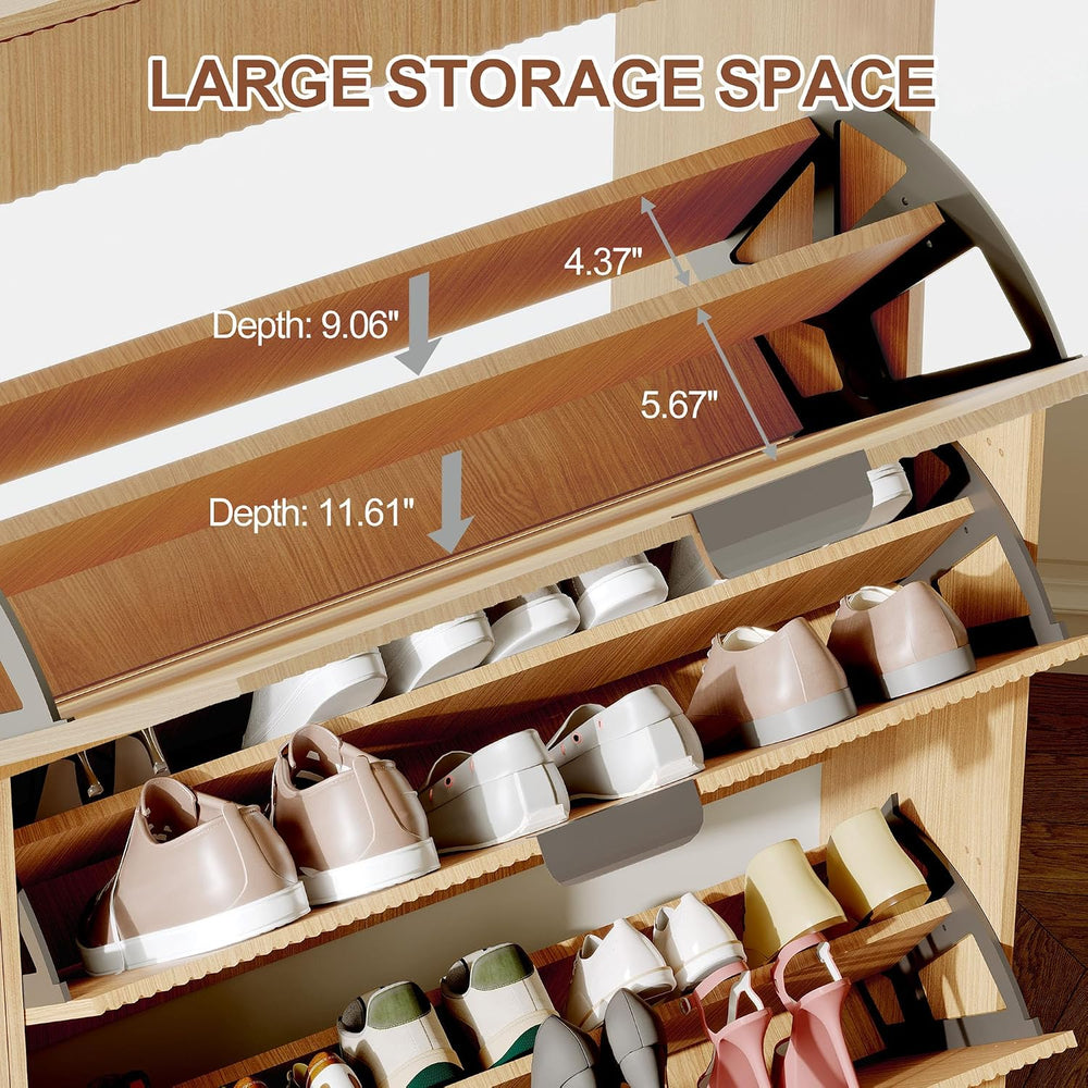 IDEALHOUSE Modern Shoe Cabinet with 3 Flip Drawers & 2 Small Drawers &...