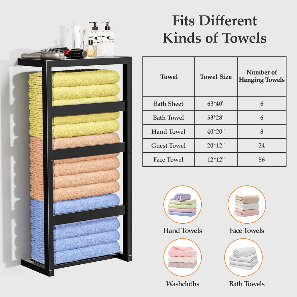 Bamboo Wall Blanket Ladder, 4-Tier Towel Racks, Blanket Holder with Anti-Slip...