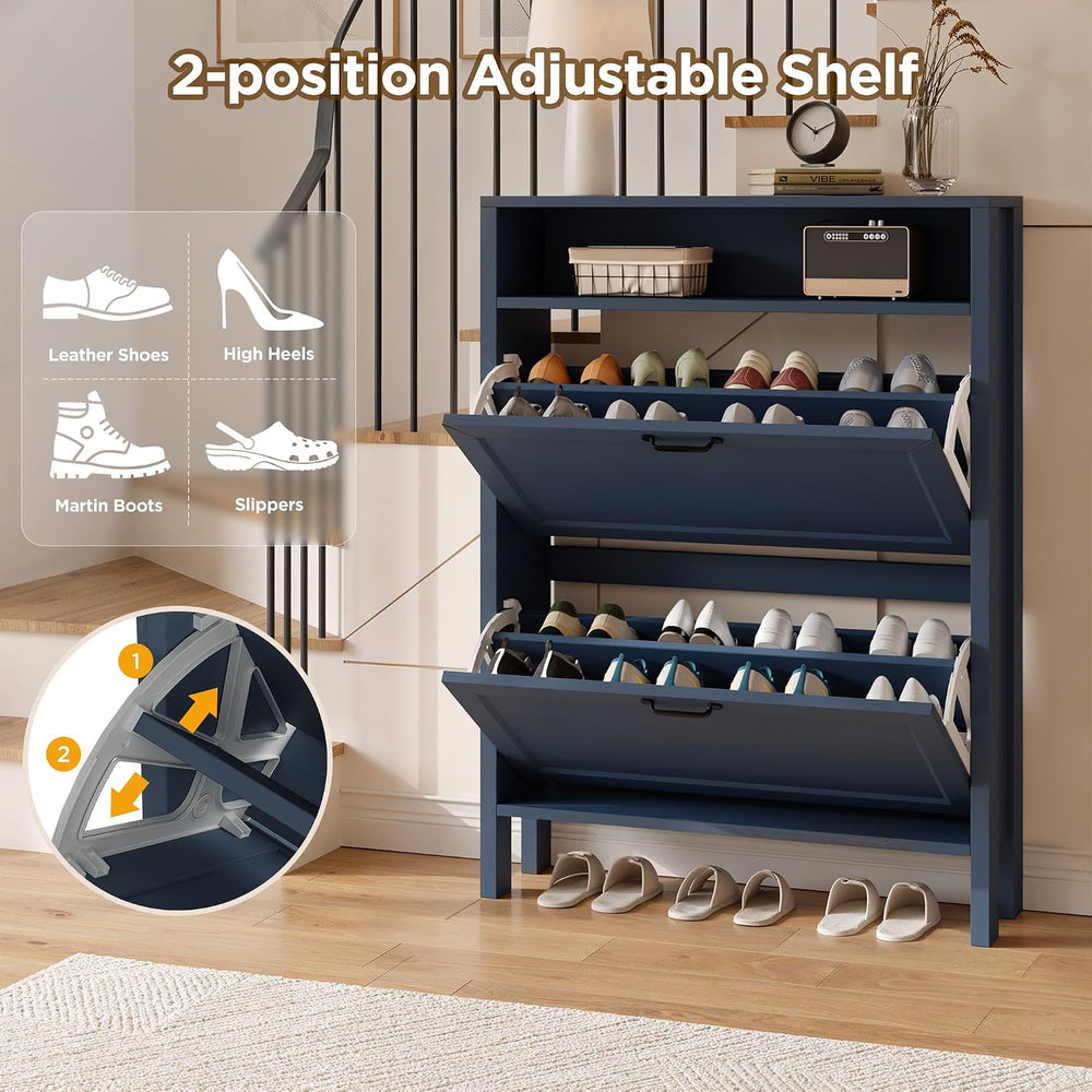 KIGOTY Shoe Storage Cabinet, Hidden Shoe Cabinet with 2 Flip Drawers, Freesta...