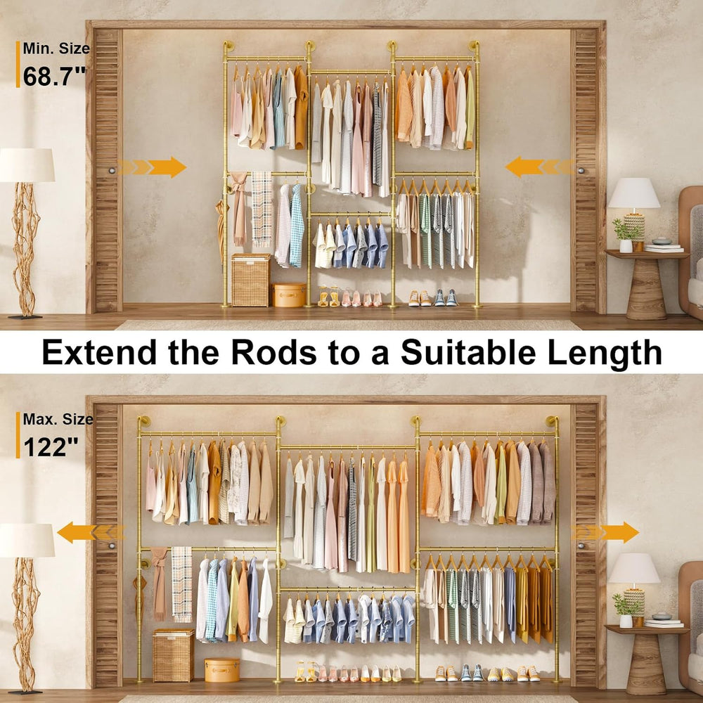 ULIFHOME M8 Wall Mount Clothes Rack, Expandable Closet Racks, Gold