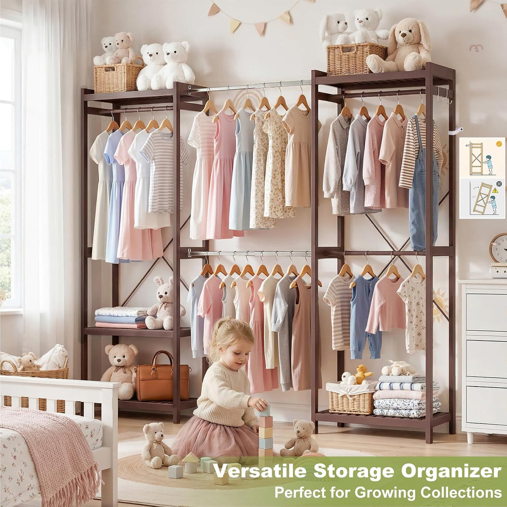 Homykic Bamboo Clothing Rack, 74”-88” Expandable Closet System, Espresso