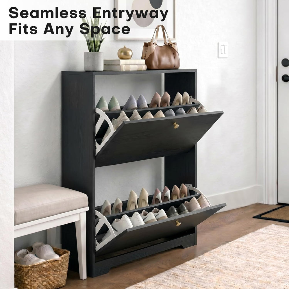 Nicetree Shoe Storage Cabinet with 2 Flip Drawer, Narrow Slim 2-Tier Shoe Org...