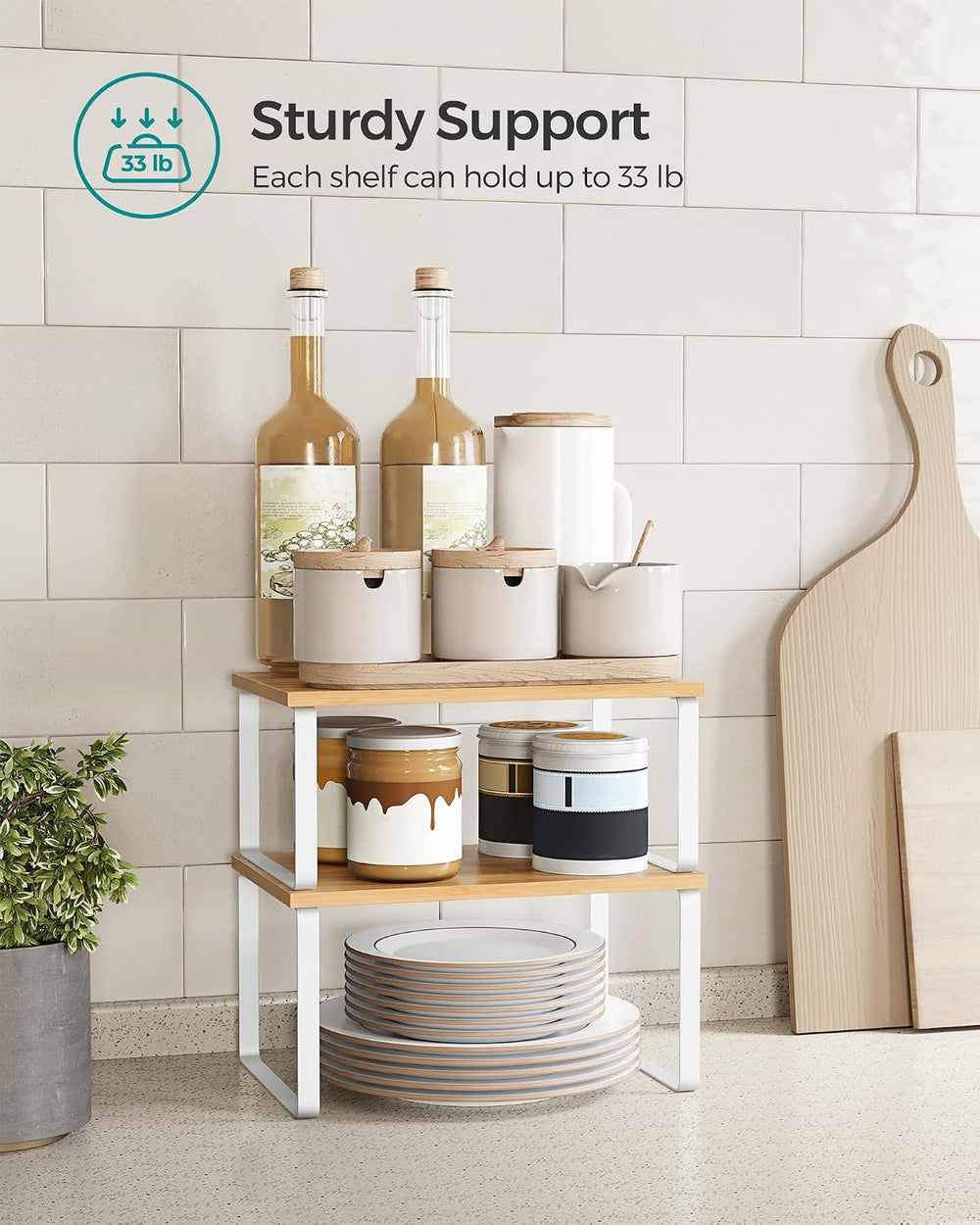 SONGMICS Cabinet Organizer Shelf, Set of 2 Kitchen Counter Shelves, Kitchen S...
