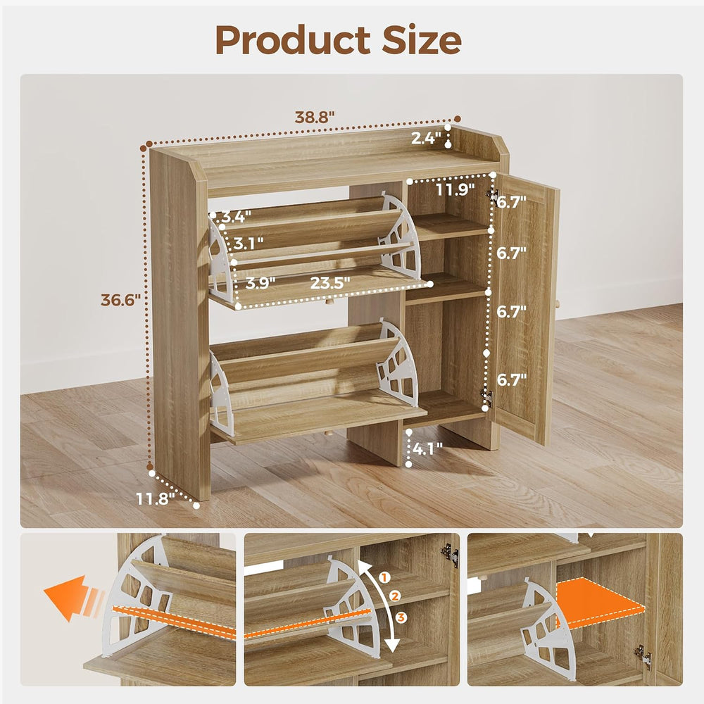 Mericonia Shoe Cabinet Storage for Entryway with 2 Flip Drawers(3-Tier), Ratt...
