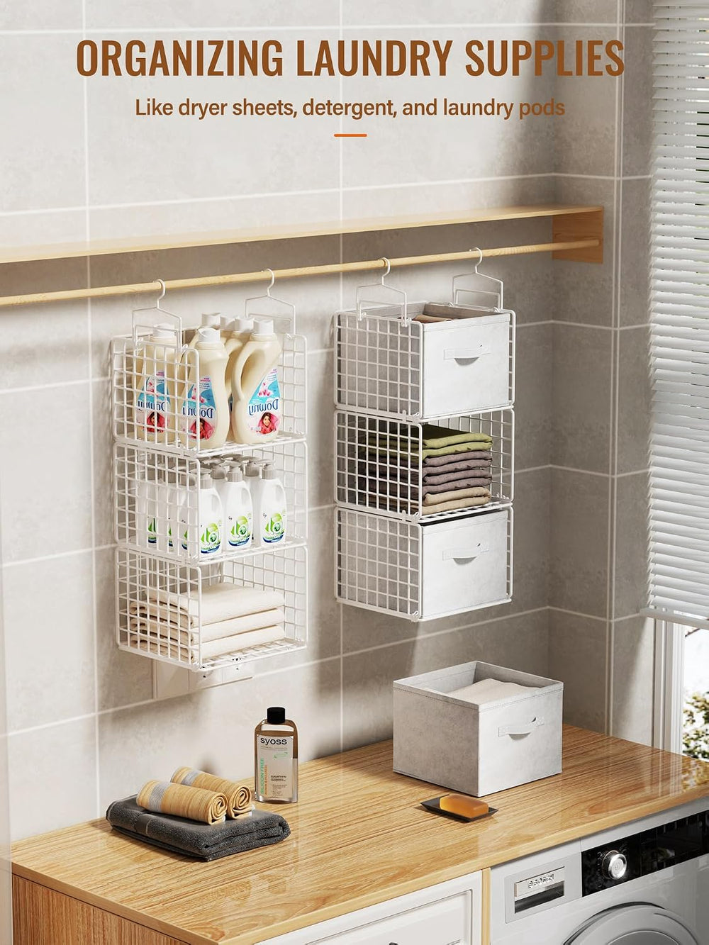 Closet Hanging Organizer with Drawers, 6 Tier Metal Closet Organizers and Sto...