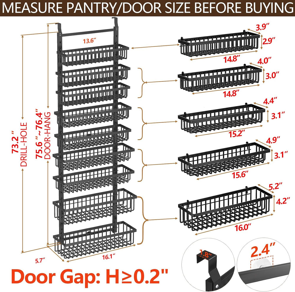 POKIPO 9 Tier Over The Door Pantry Organizer, 2 in 1 Wall Mount or Hanging Sp...