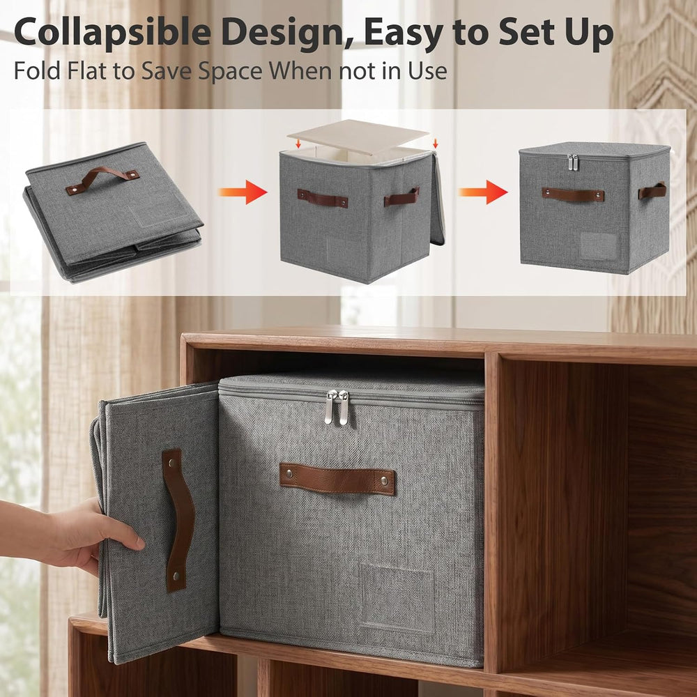 ANMINY 11 Inch Fabric Storage Cubes Bins with Zipper Lid, Gray, 4PCS