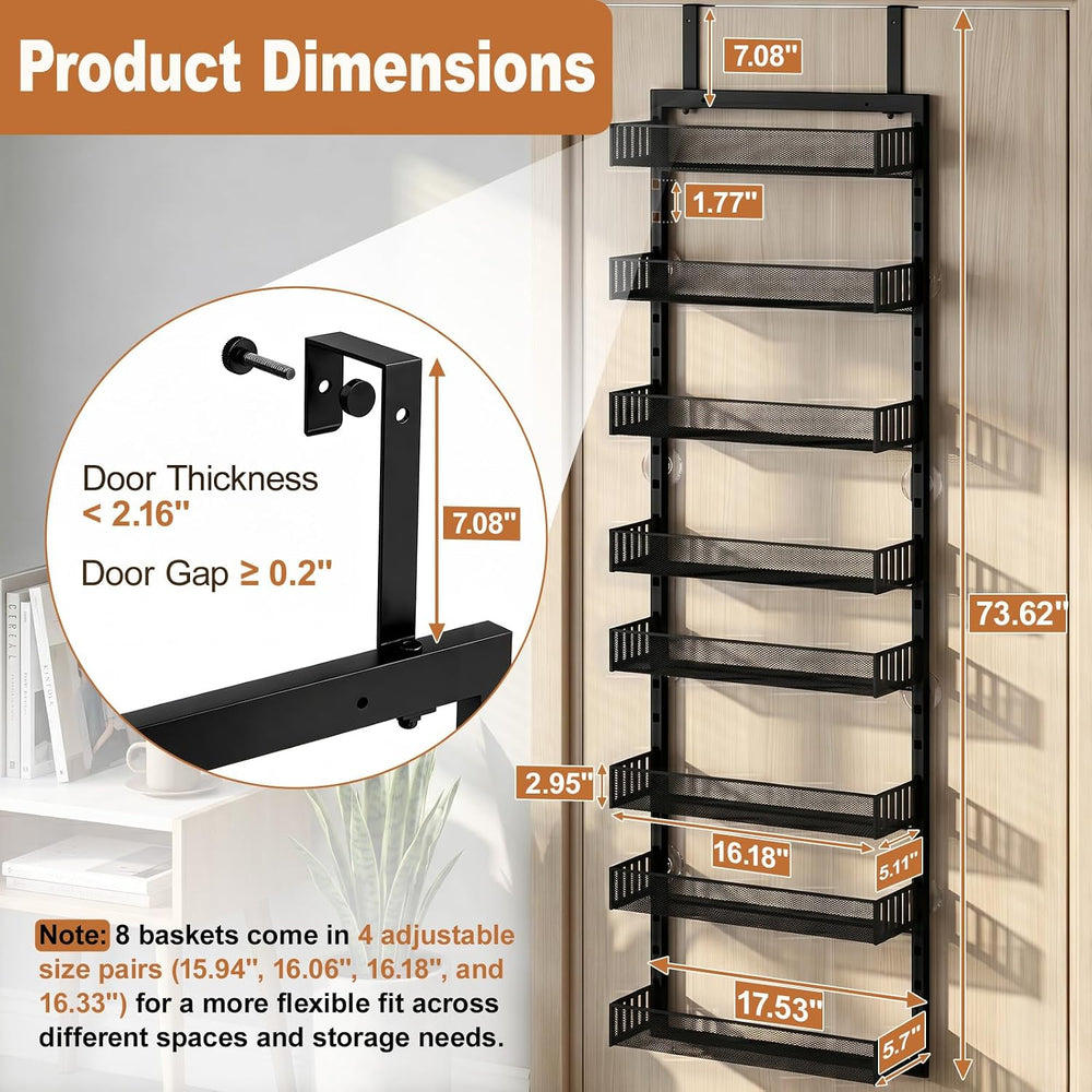 Over the Door Pantry Organizer, 8-Tier Heavy-Duty Door Spice Rack with Mesh B...