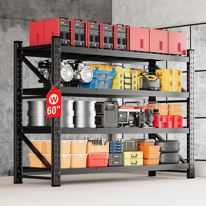 MIIIKO 60" W Storage Shelves,5000LBS Metal Garage Storage Shelving,Heavy Duty Adjustable Unit Storage Shelves for Warehouse,Basement,60" W x 24" D x 70" H,Black