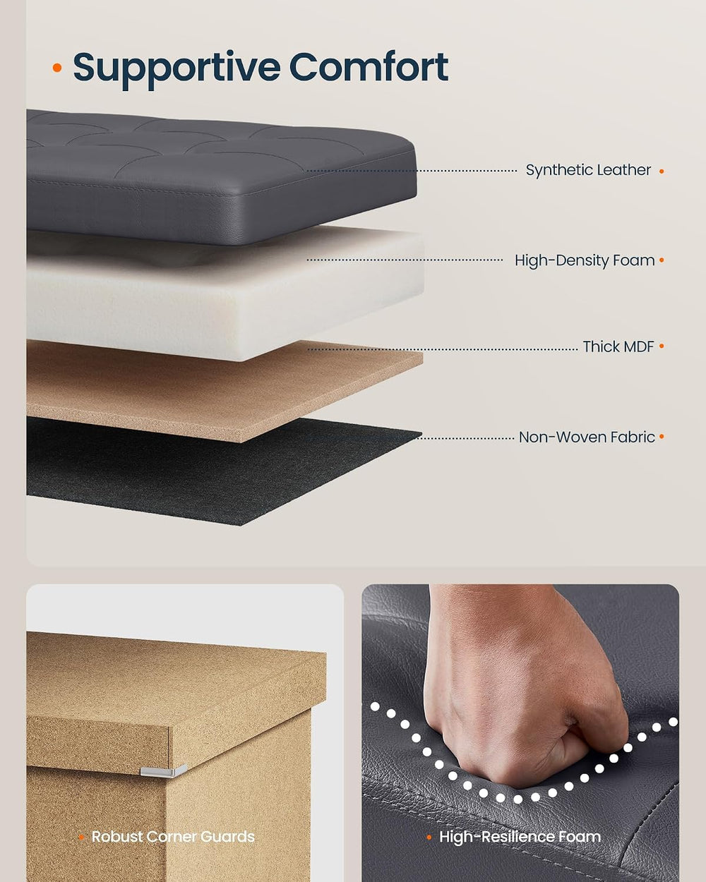 SONGMICS HOME Foldable Foot Rest Stool, Storage Ottoman, Tufted Design, PU Le...