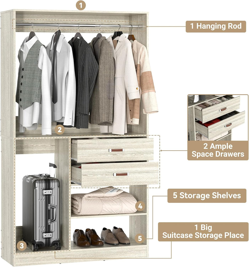 Armocity Freestanding Closet System with Suitcase Storage, 40 Inches Stand-Al...