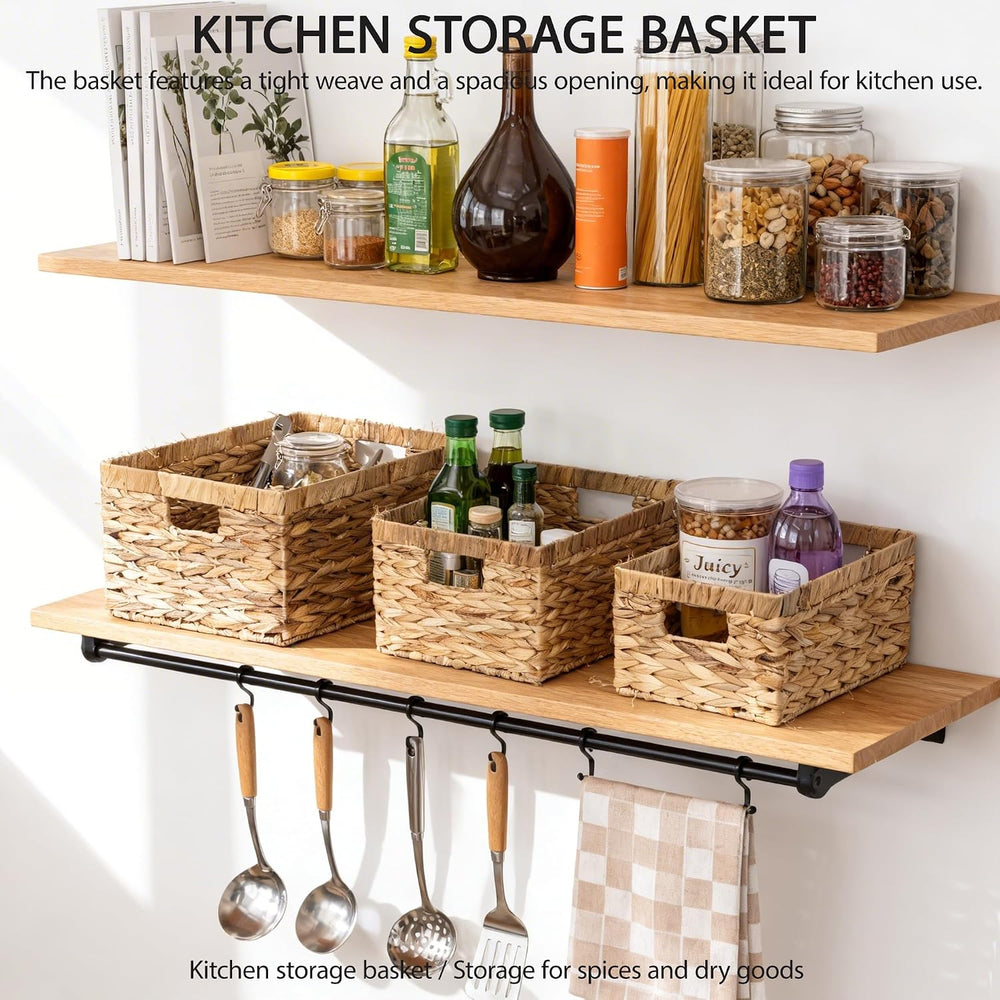 Storage Baskets,Woven Natural Water hyacinth Box with Handle,Kingwillow.(Set ...