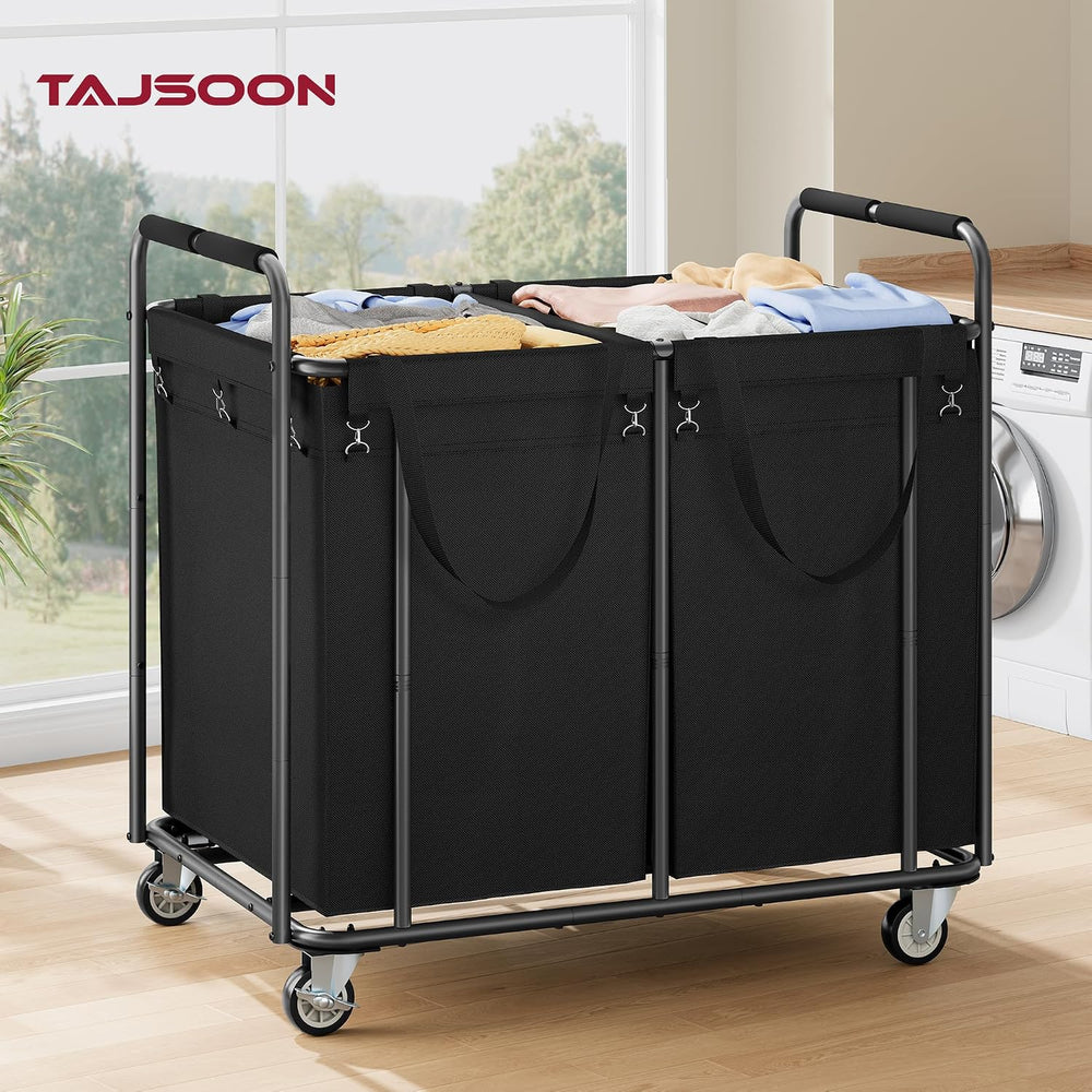Tajsoon 2-Section Heavy Duty Laundry Sorter Cart with Wheels 450L, Black