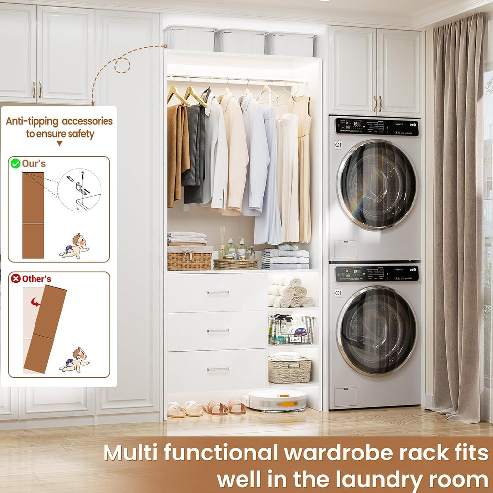 Aheaplus 2.5FT Closet System with 3 Drawers,29.5’’ Closet Organizer, White