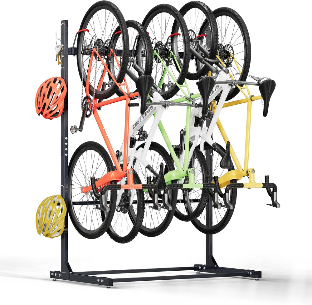 Freestanding 5 Bikes Stand w/Upgrade Hooks, 52" Heavy Duty Bike Rack