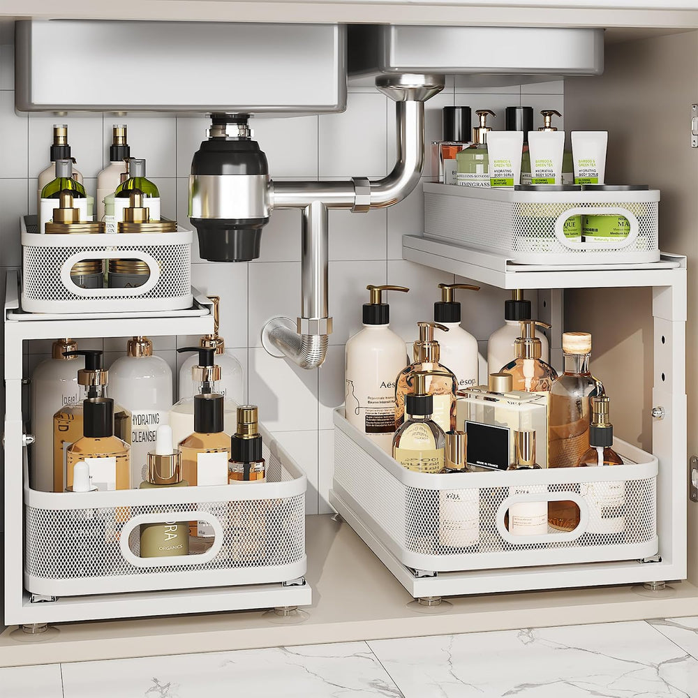 2 Pack Under Sink Organizer With Next-Gen Ball-Bearing Slides,2-Tier Precisio...