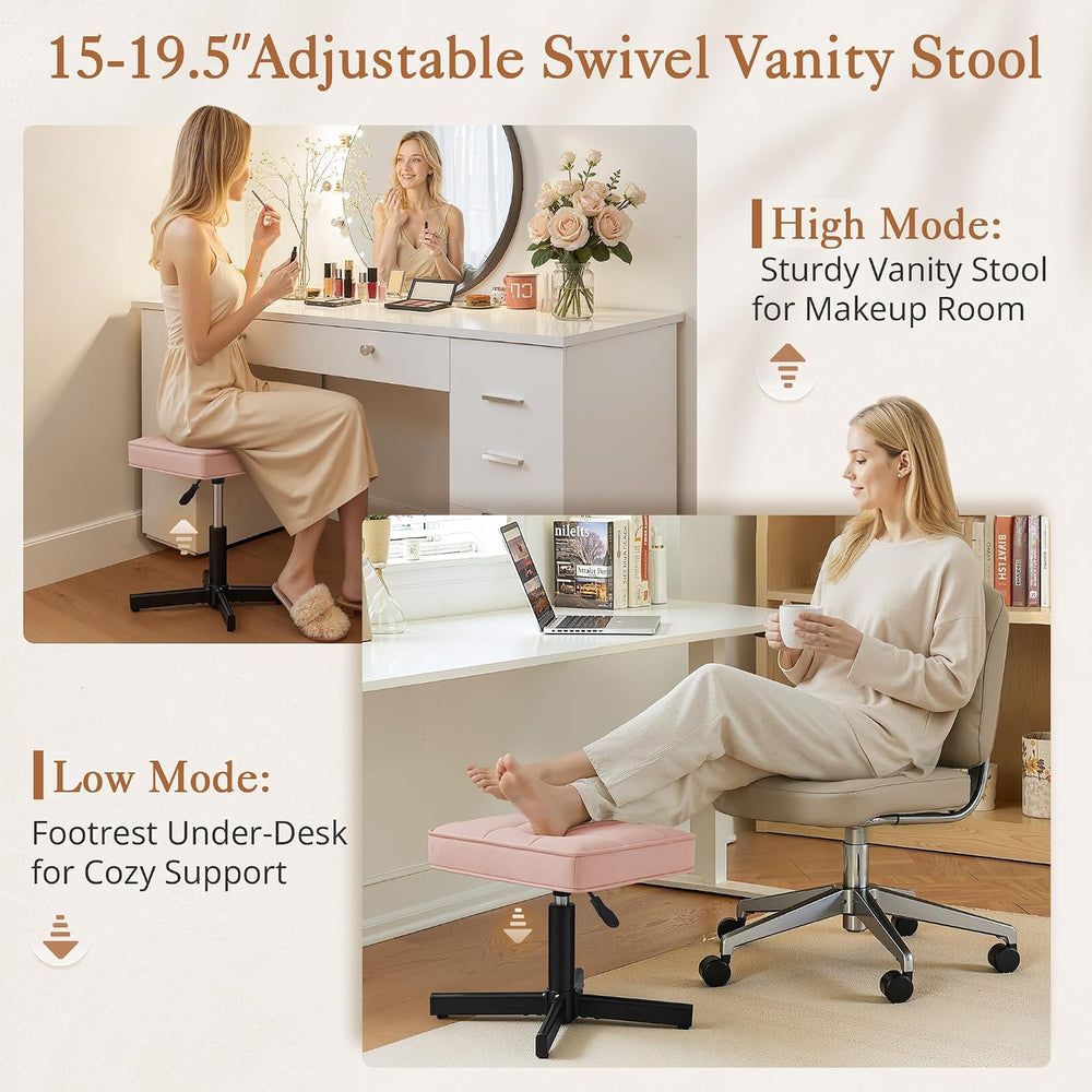 LUE BONA Adjustable Vanity Stool, 15''-19.5'' Foot Rest Under...