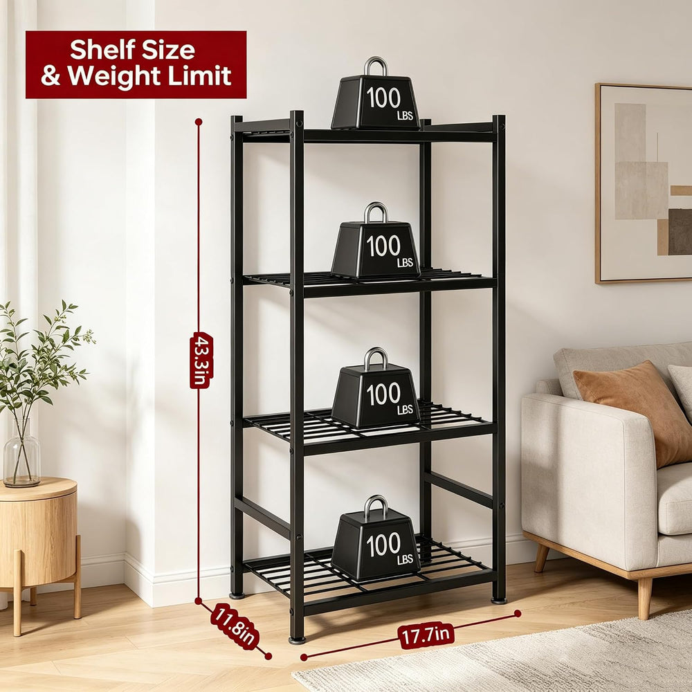 Small Storage Shelves, 4-Tier Metal Shelving Unit with Leveling Feet, Shelf O...