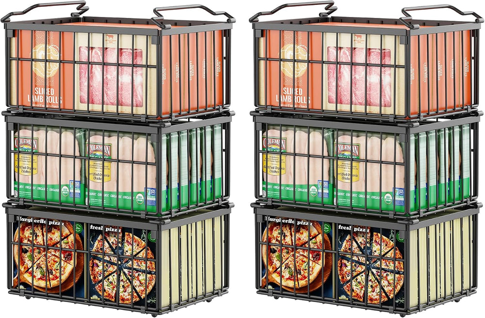 Freezer Organizer Bins, 6 Pack Enlarged Baskets for 5-9 Cu.FT Deep Freezer