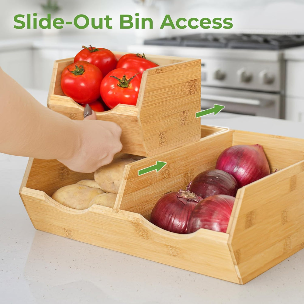 HOMESTEAD Bamboo Pantry Storage Bins – Stackable Potato & Onion Storage B...