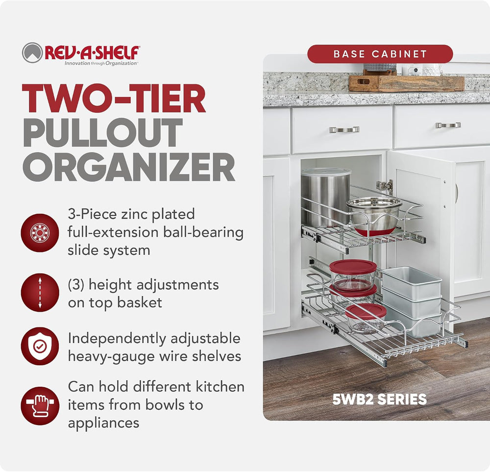 Rev-A-Shelf 2-Tier Pullout Organizer for Kitchen Cabinets, 9" x 22"