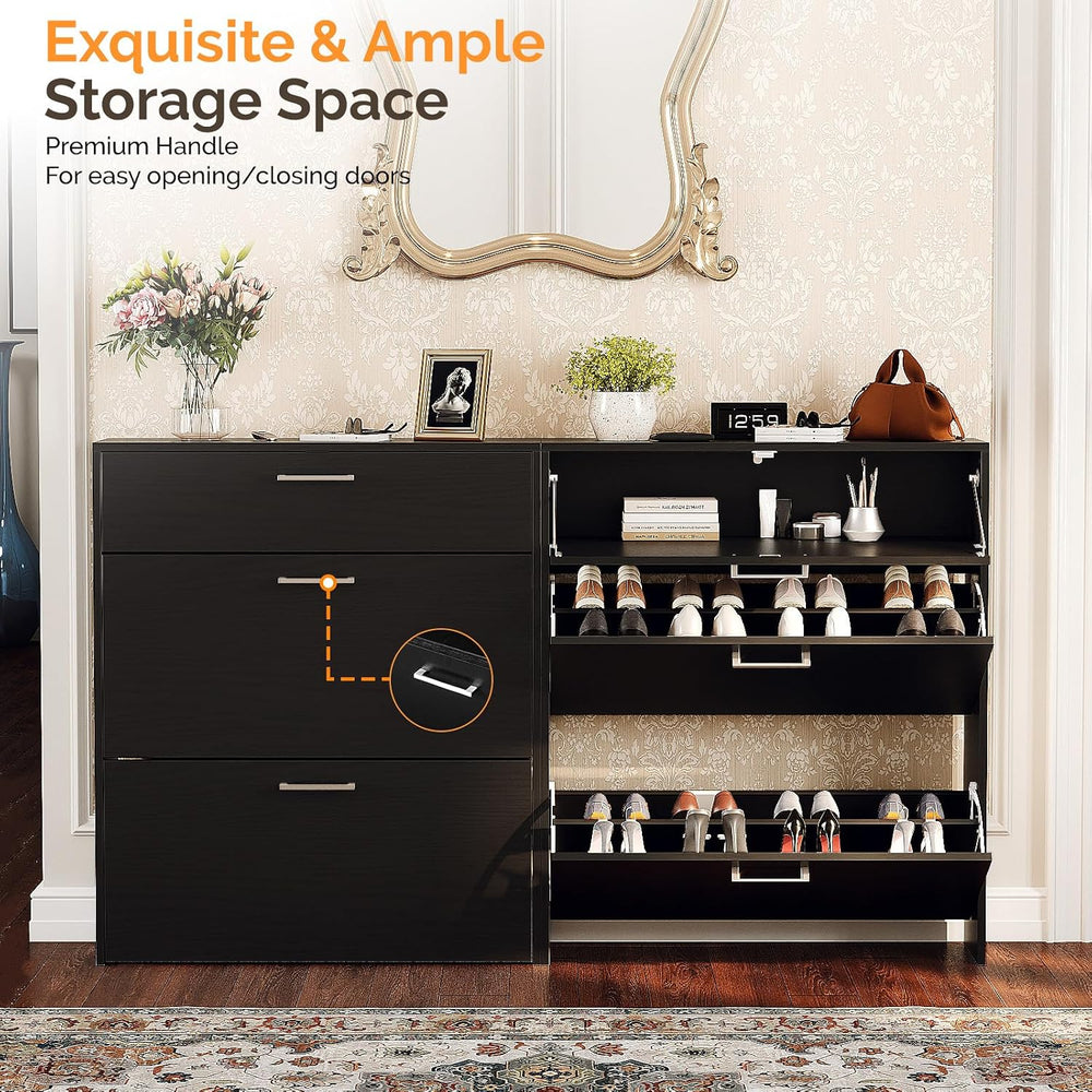 VINGLI Black Shoe Cabinet for Entryway, Modern Slim Shoe Rack Storage with 3 ...