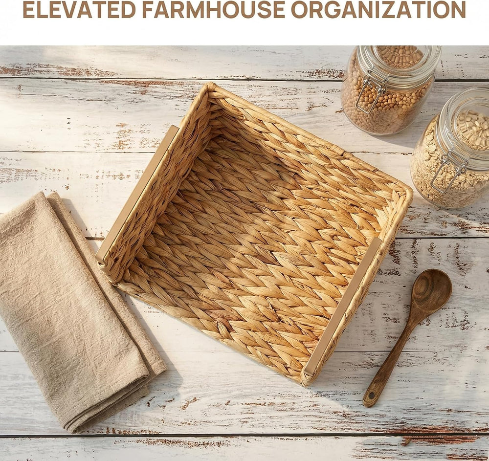 Under Desk Water Hyacinth Storage Baskets, Wicker Shelf Organizer Basket