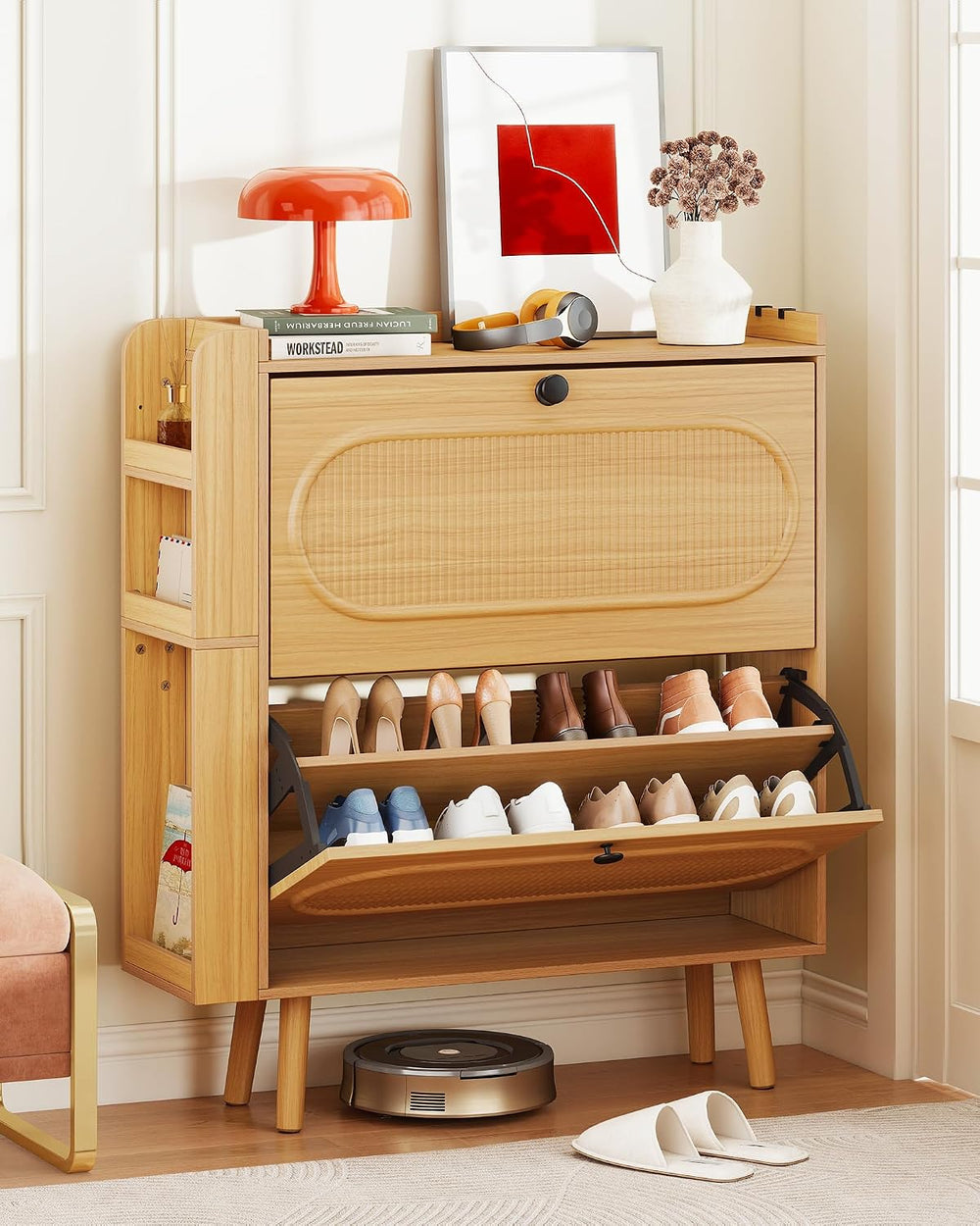 Turosur Shoe Cabinet Storage for Entryway, Adjustable Side Rack, Rustic Oak