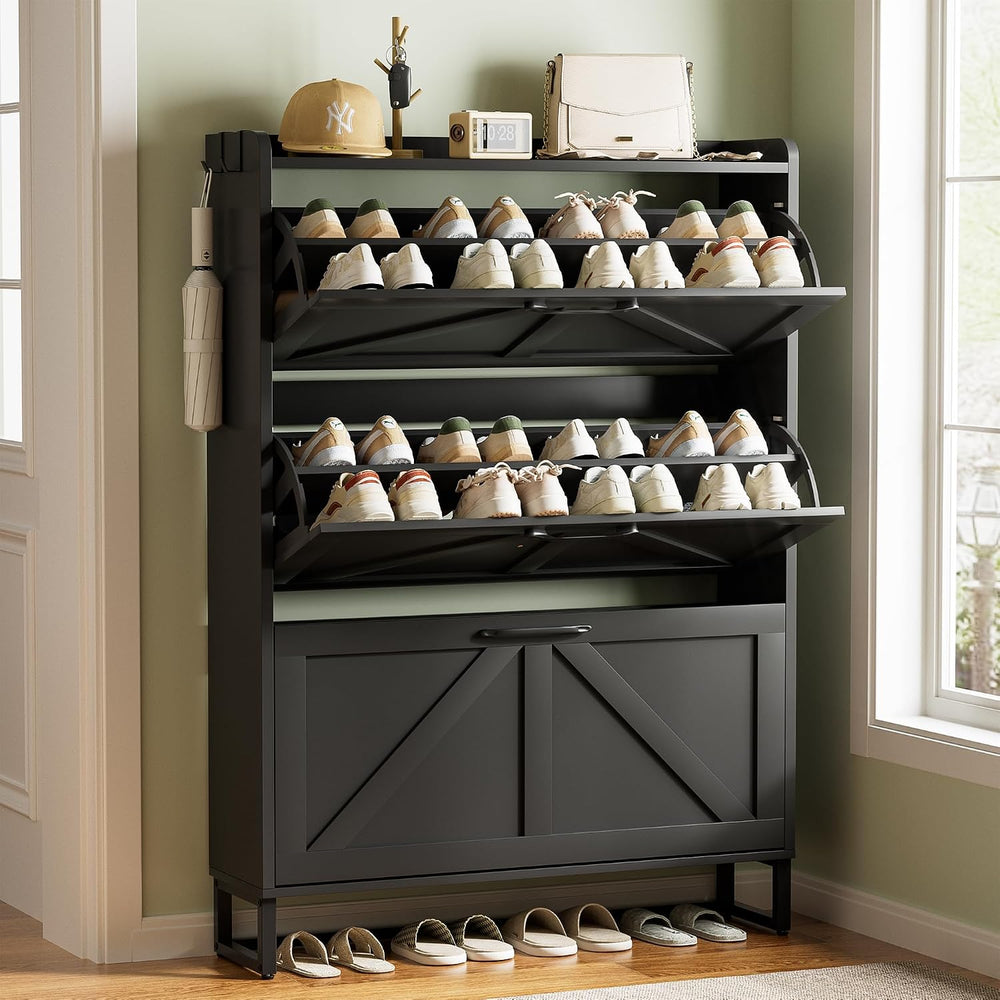 Urban Deco Entryway Shoe Storage Cabinet with 3 Flip Drawers, Elegant Stable ...