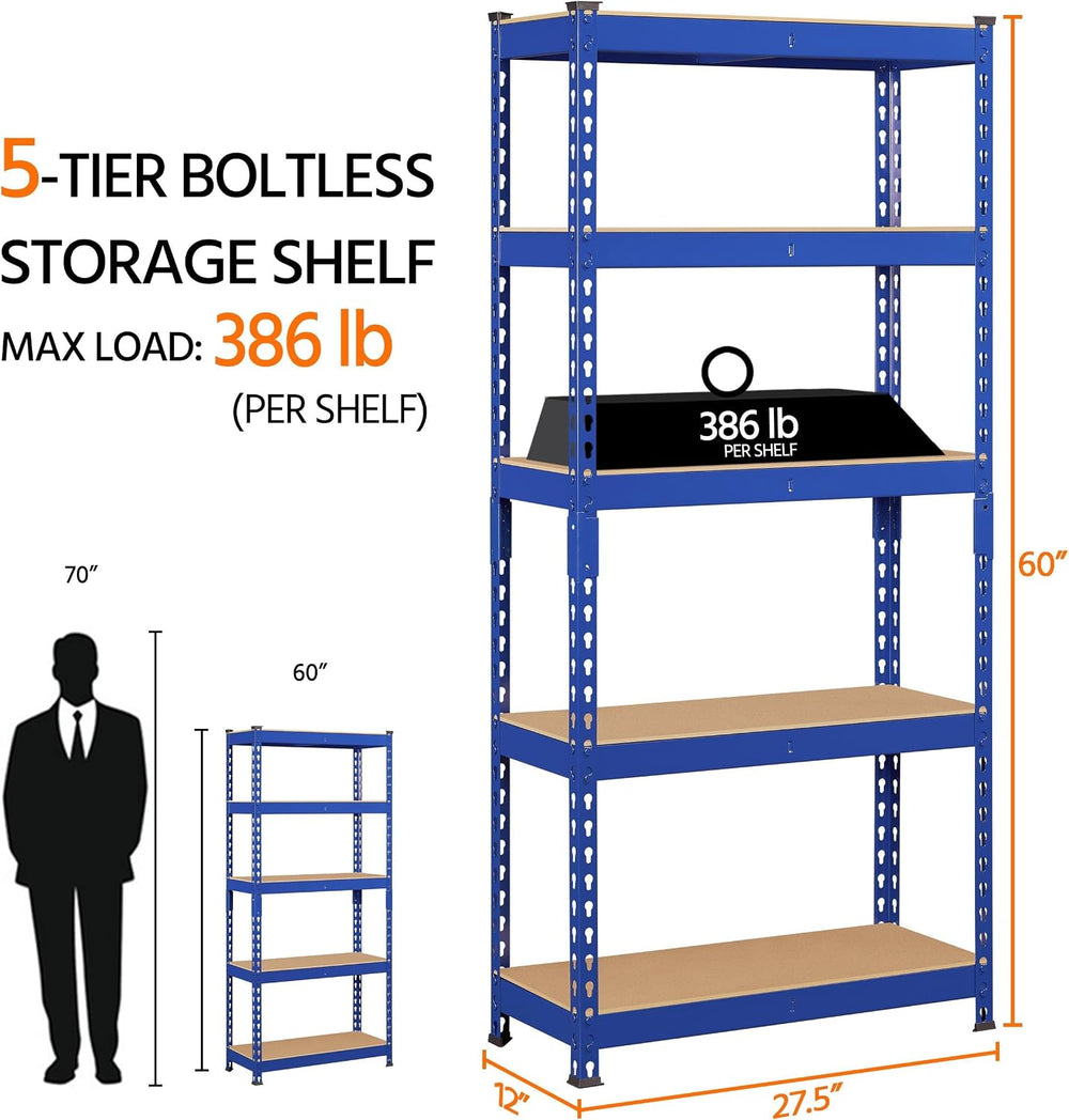 Topeakmart 5 Tier Metal Storage Shelving Unit, 27.5x12x60 Inch, Blue