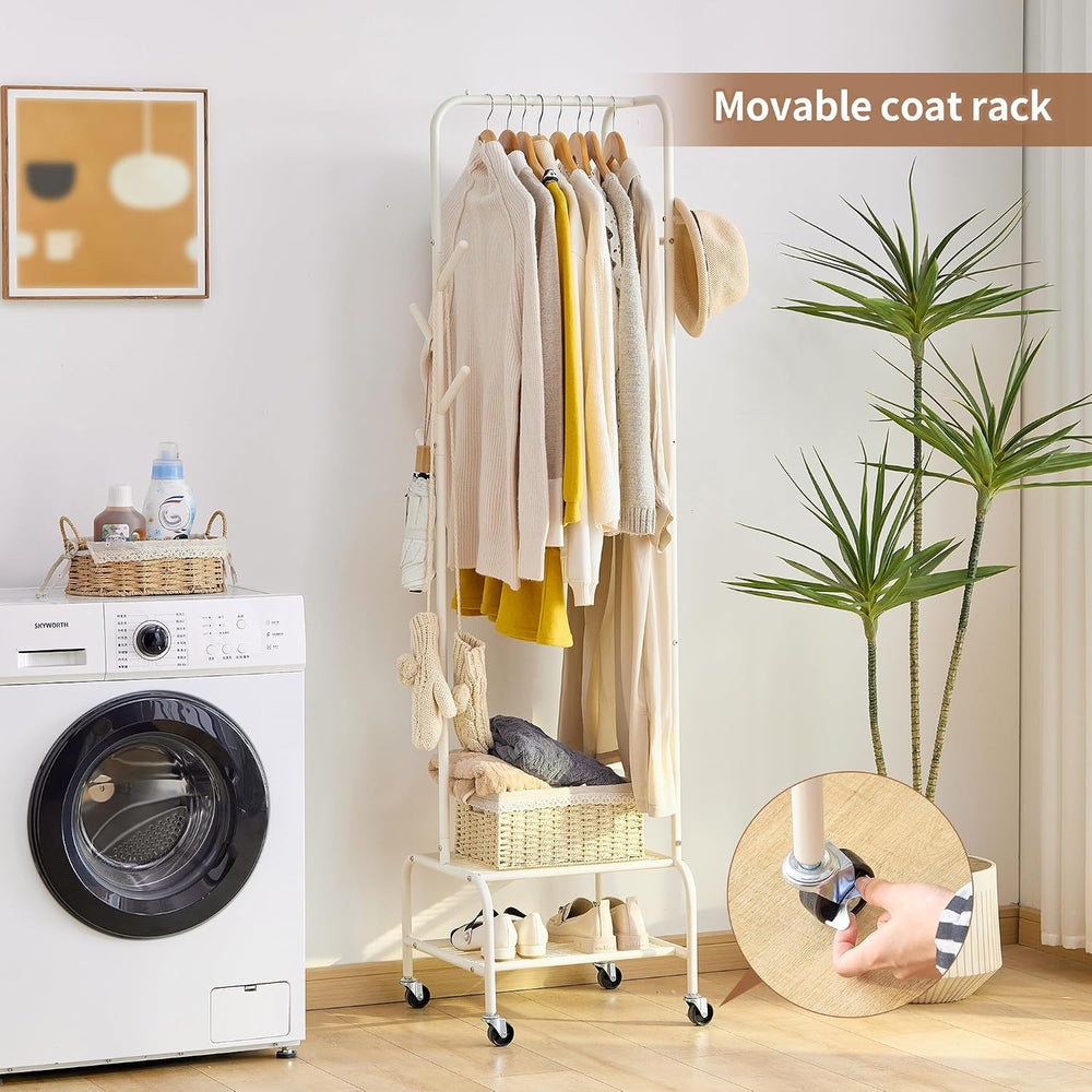 Heavy Duty Clothing Rack with Wheels, Garment Rack, Freestanding Coat Rack wi...