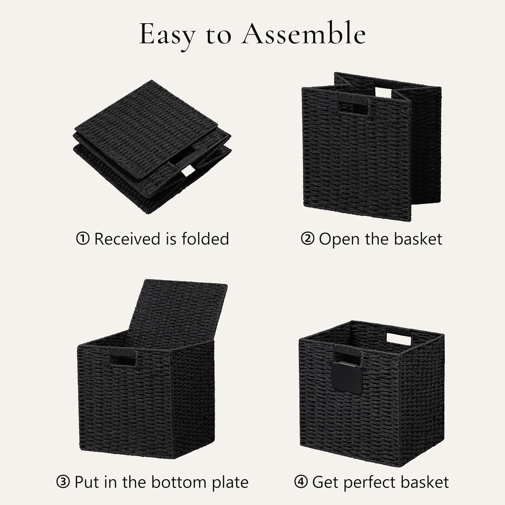 UBBCARE 4 Pack Small Wicker Basket, 9×9 Storage Cubes with Label, Foldable Cu...