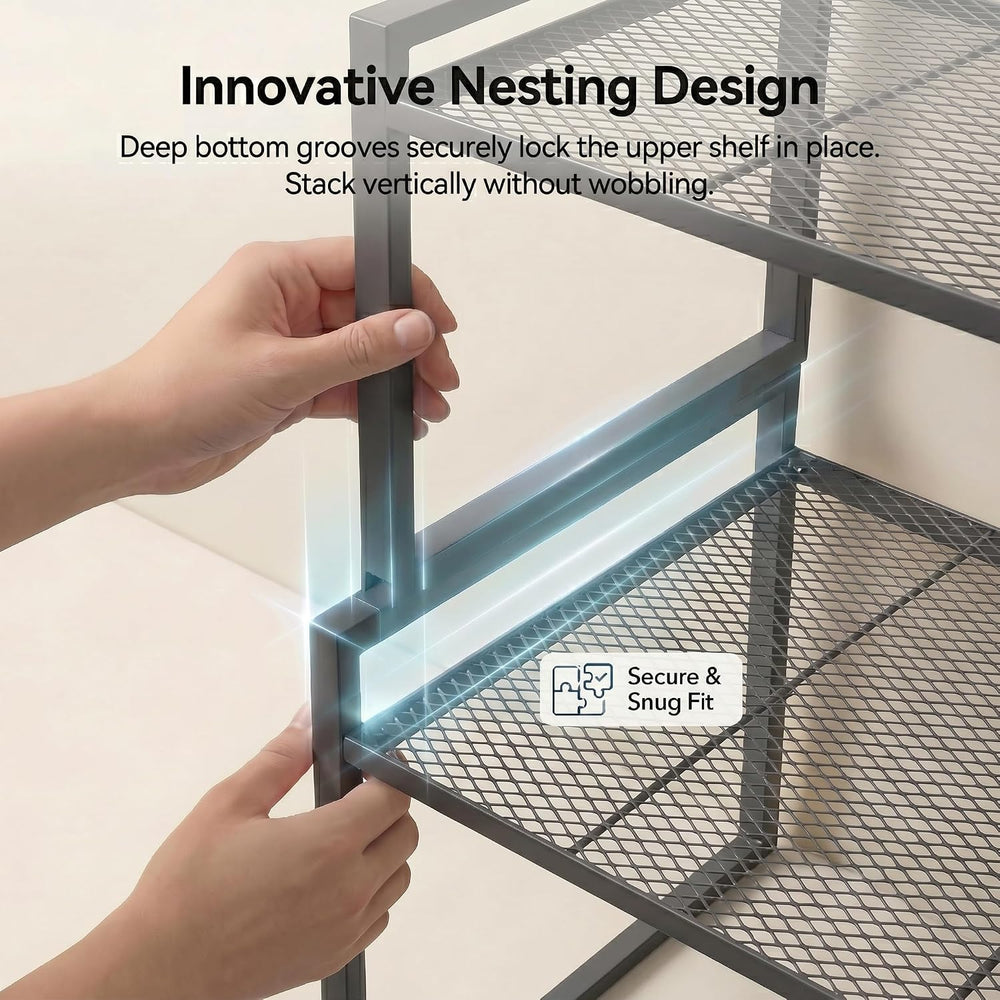 Stackable Kitchen Cabinet Organizer Shelves Pantry Rack Set of 2