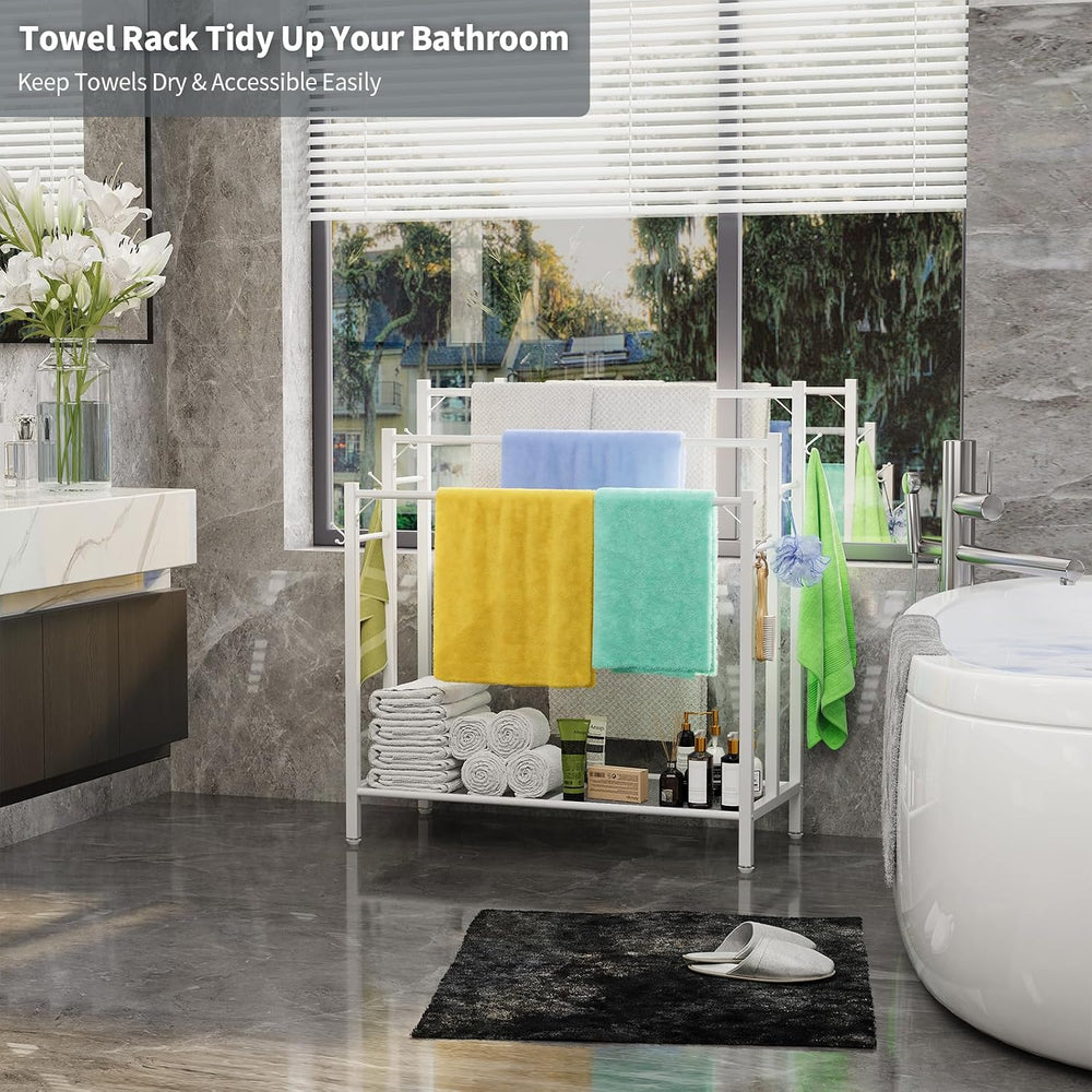 HavenlyYouth 3 Tier Free Standing Towel Rack, Pool Towel Rack with Metal Shel...