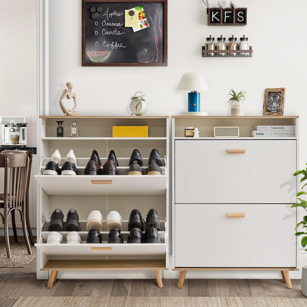 Shoe Storage Cabinet with 2 Flip Drawers, Shoe Cabinet Storage for Entryway, ...