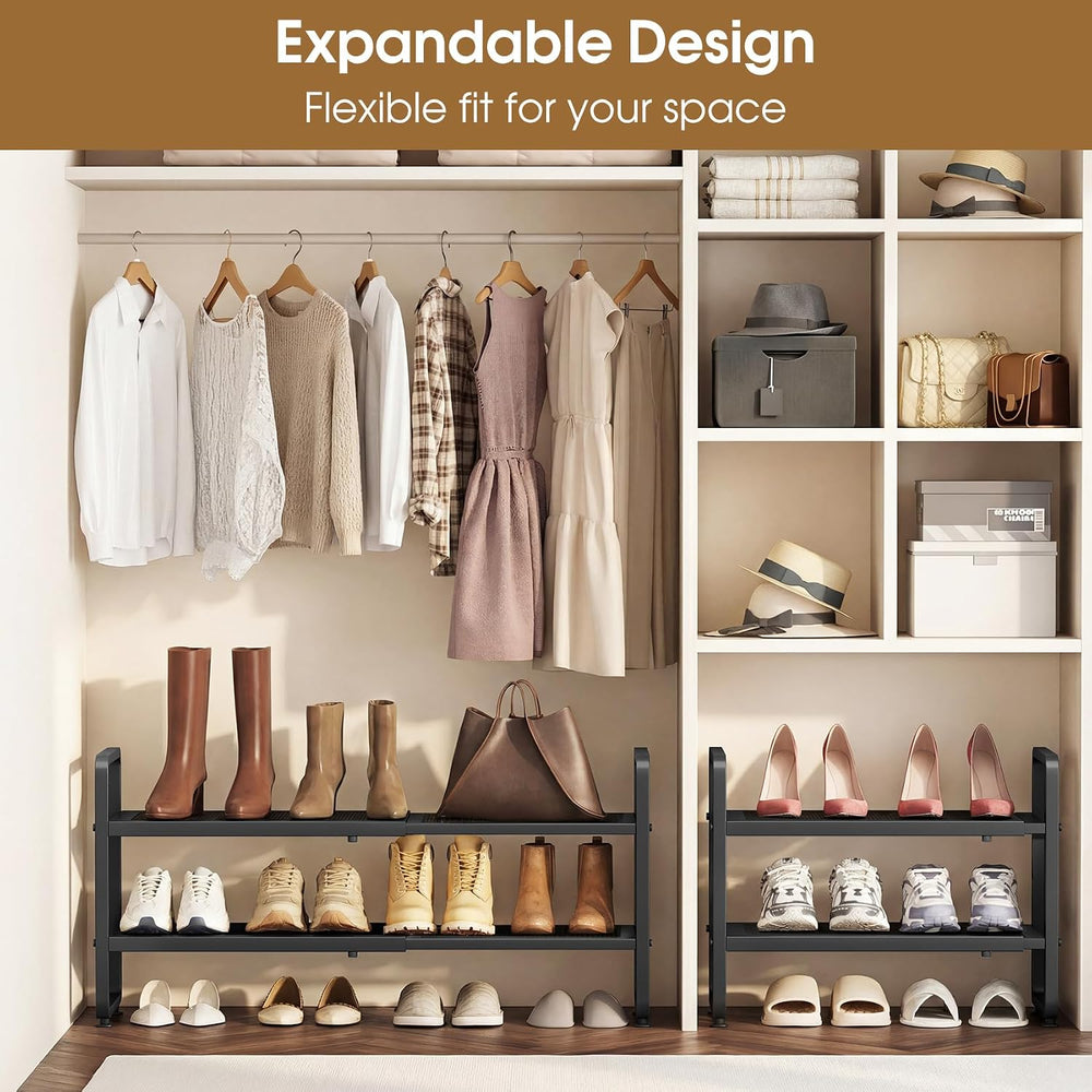 SAYZH Expandable Shoe Rack for Closet, Adjustable Metal Shoe Organizer with S...