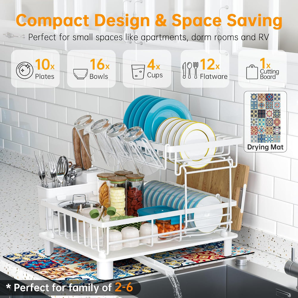 Large 2 Tier Detachable Dish Drying Rack for Kitchen Counter,White