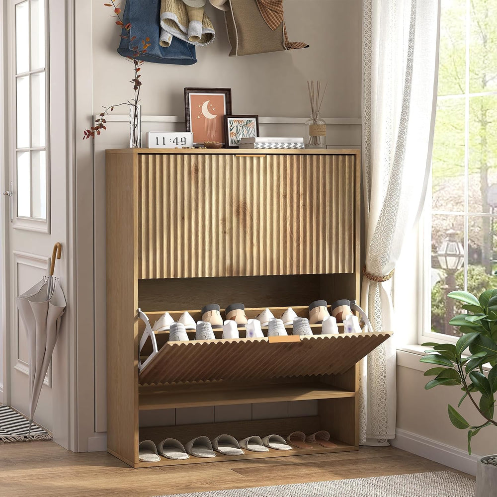 IDEALHOUSE Shoe Cabinet Storage with 2 Flip Drawers, Modern Freestanding Orga...