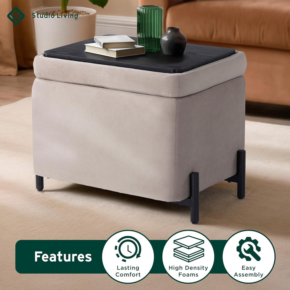 Studio Living® Connor 24" Small Storage Ottoman, Modern Boho, Matte Blac...