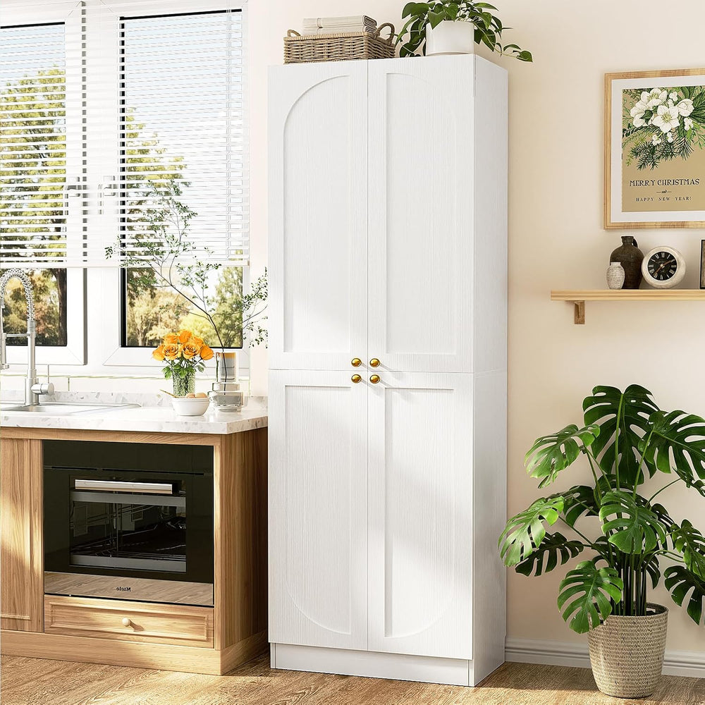 Cyclysio 80" Kitchen Pantry with 4 Soft Close Doors, Seamless Fit Wall