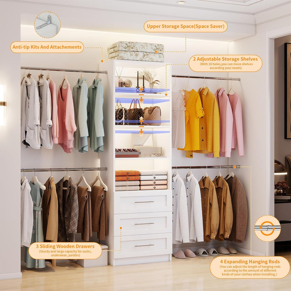 Closet System,5FT-9FT Closet Organizer with 3 Drawers