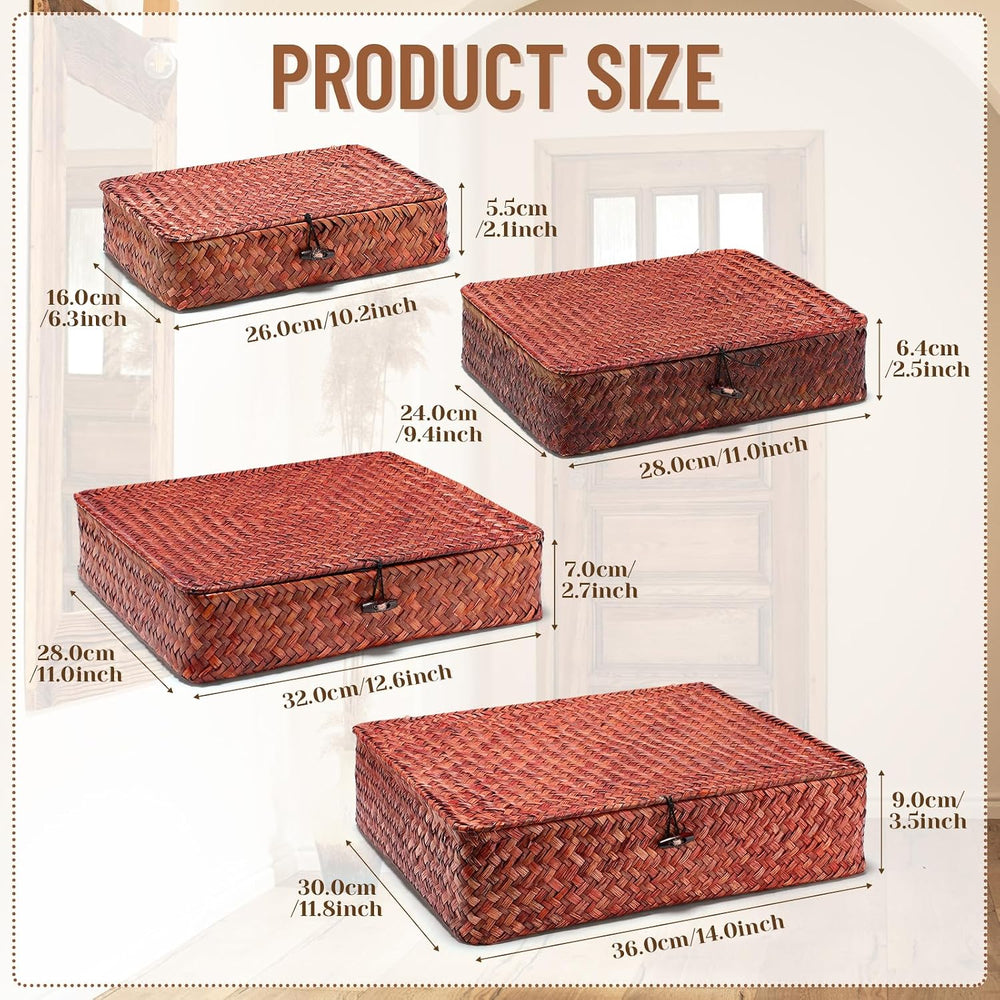 Didaey Set of 4 Seagrass Basket with Lid Wicker Storage Basket Decorative Sto...