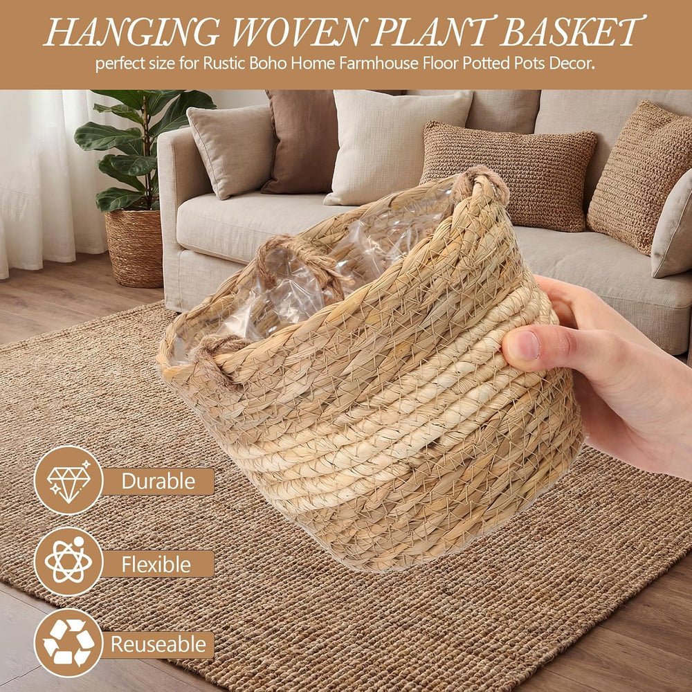 6 Pcs Seagrass Hanging Planter Basket, Small, Beige