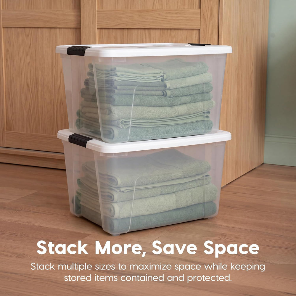 IRIS USA 40 Qt Storage Bins with Lids, 6 Pack, Clear/White