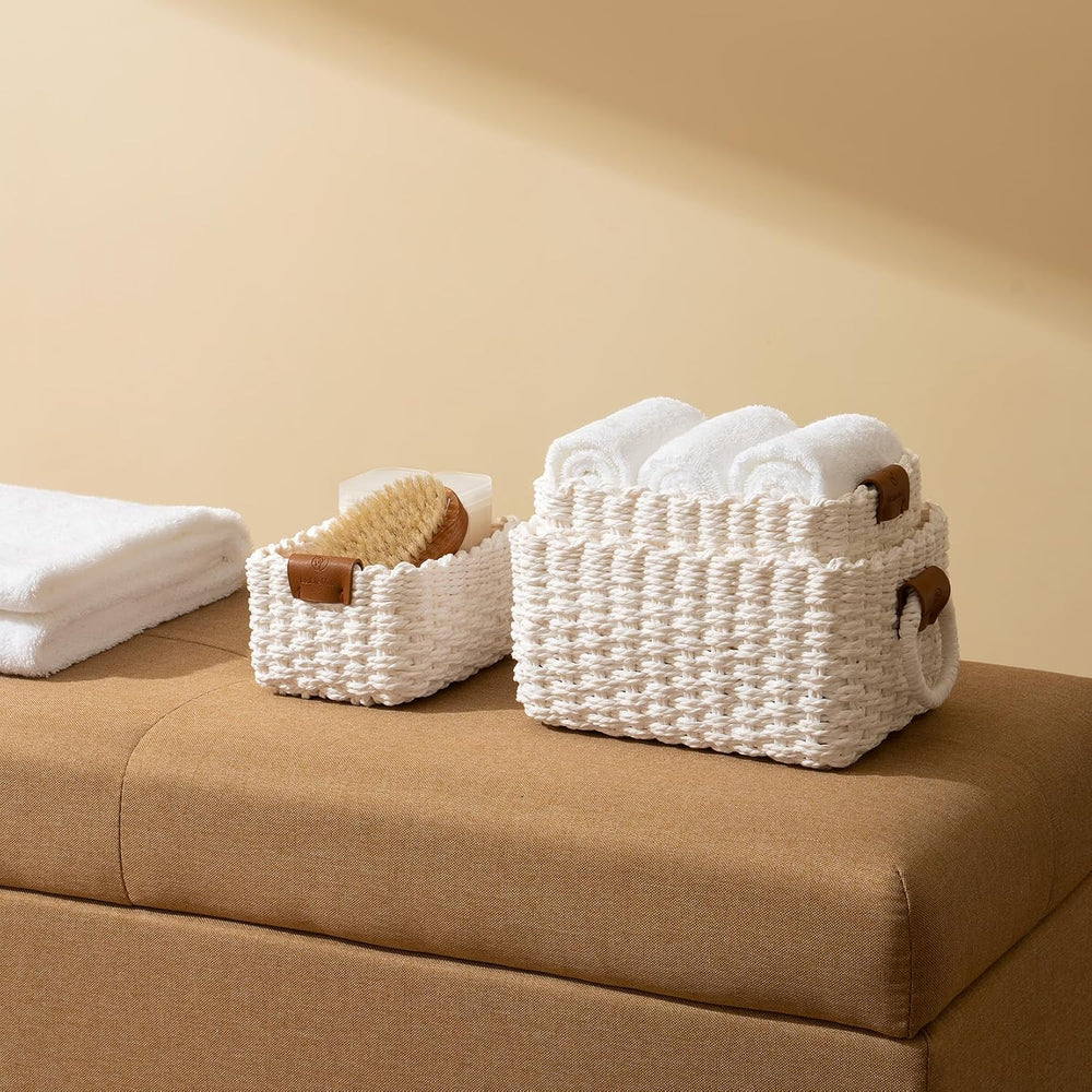 La Jolíe Muse Woven Storage Baskets, Recycled Paper Rope Bin Organizer Divide...