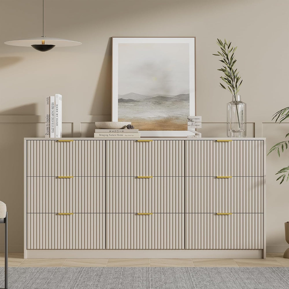 Furniway 9 Drawer Dresser for Bedroom, 63" Wide Dresser with Gold Handle...