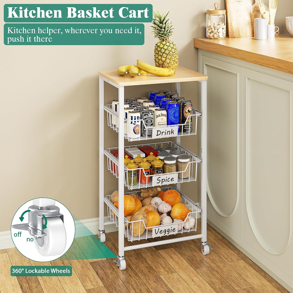 Giwil 4-Tier Fruit Vegetable Storage Cart Rolling Kitchen Cart with Drawer