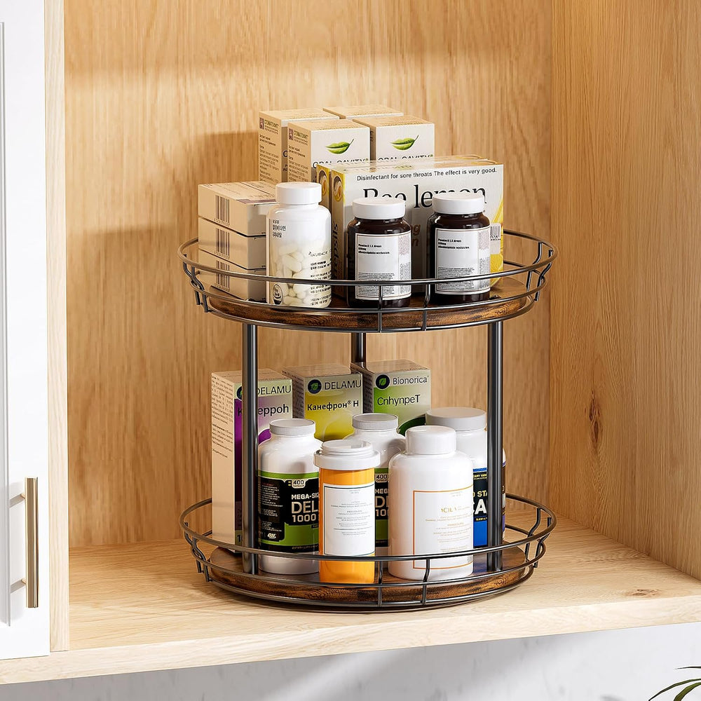 LAMU 2 Tier Lazy Susan Turntable Rotating Spice Rack Organizer for Cabinet